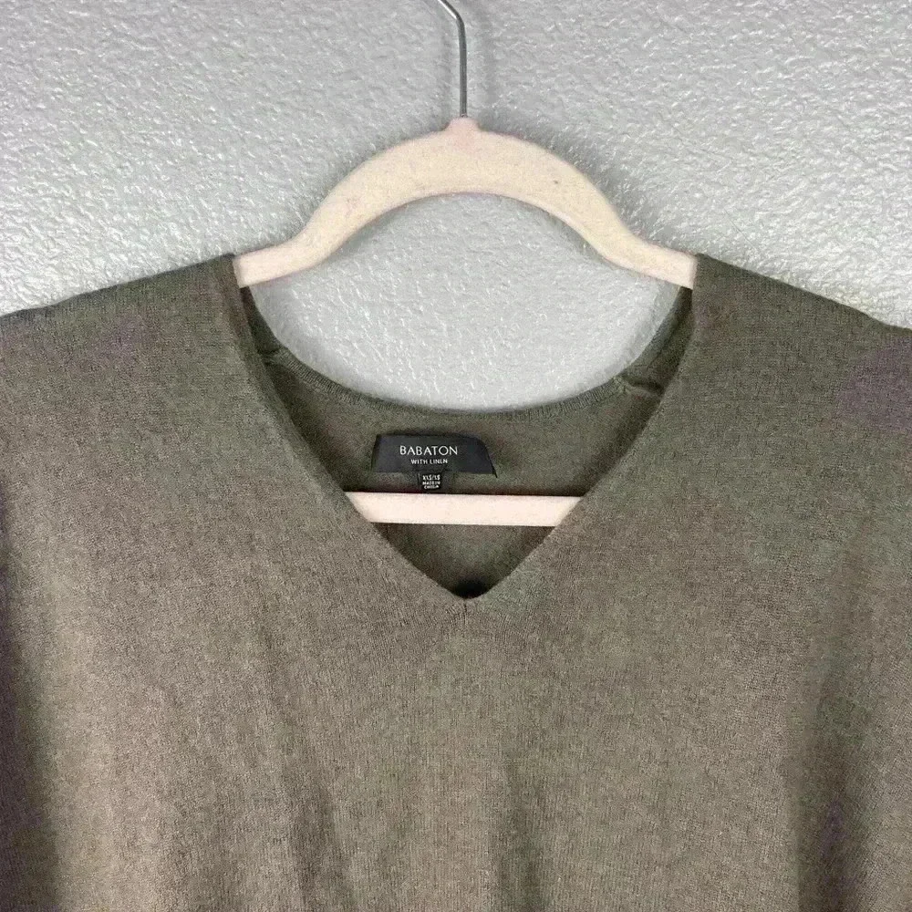 Aritzia Babaton Linen Wool Blend Baylor V-neck Long Sleeve Sweater Green XXS/XS - Picture 6 of 12